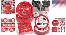Load image into Gallery viewer, Premium Disposable Graduation Dinnerware for 25 Guests - Red &amp; Black Elegance