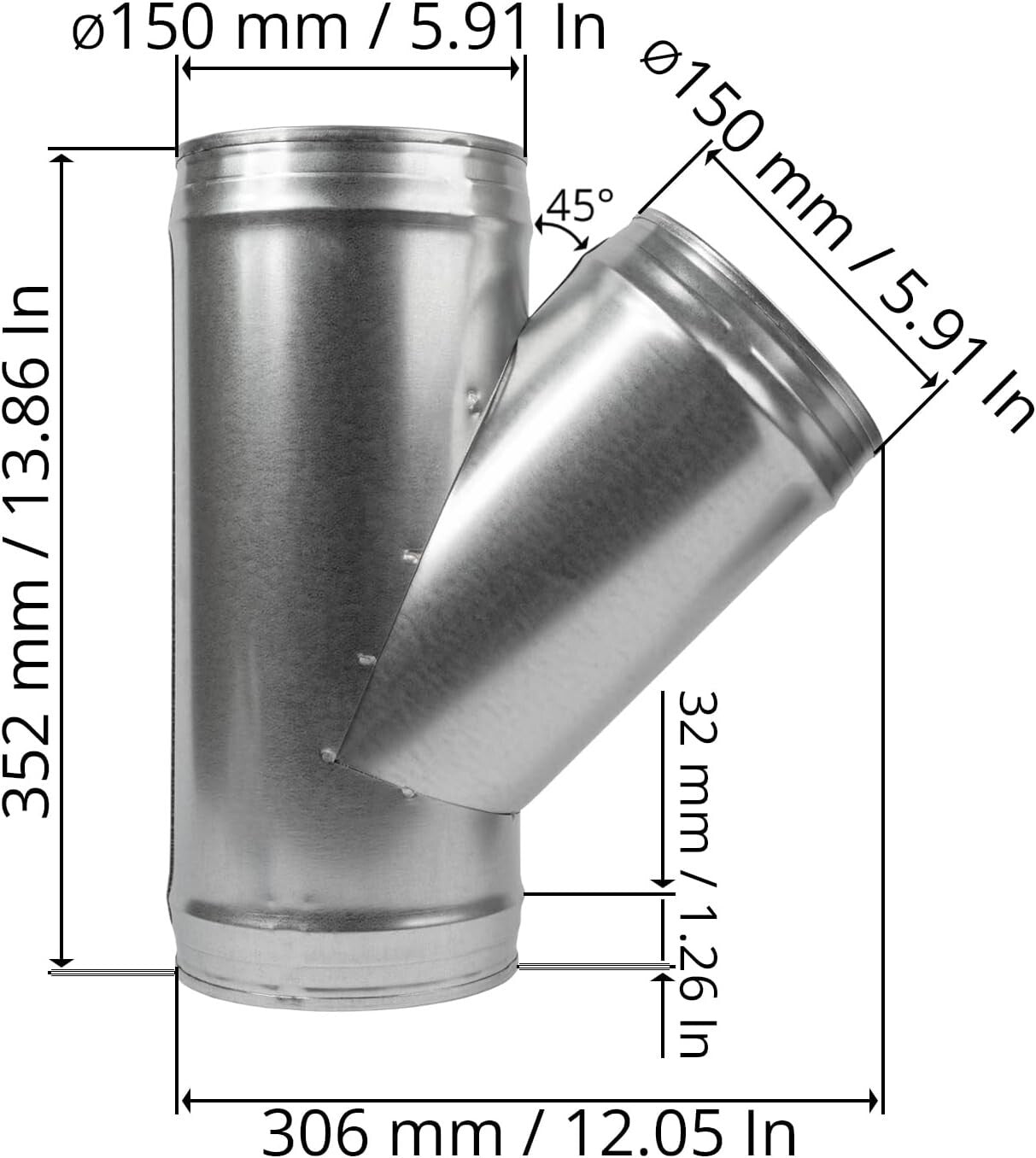 6'' Duct Splitter Adapter - 45° Wye Connector for Efficient Ventilation