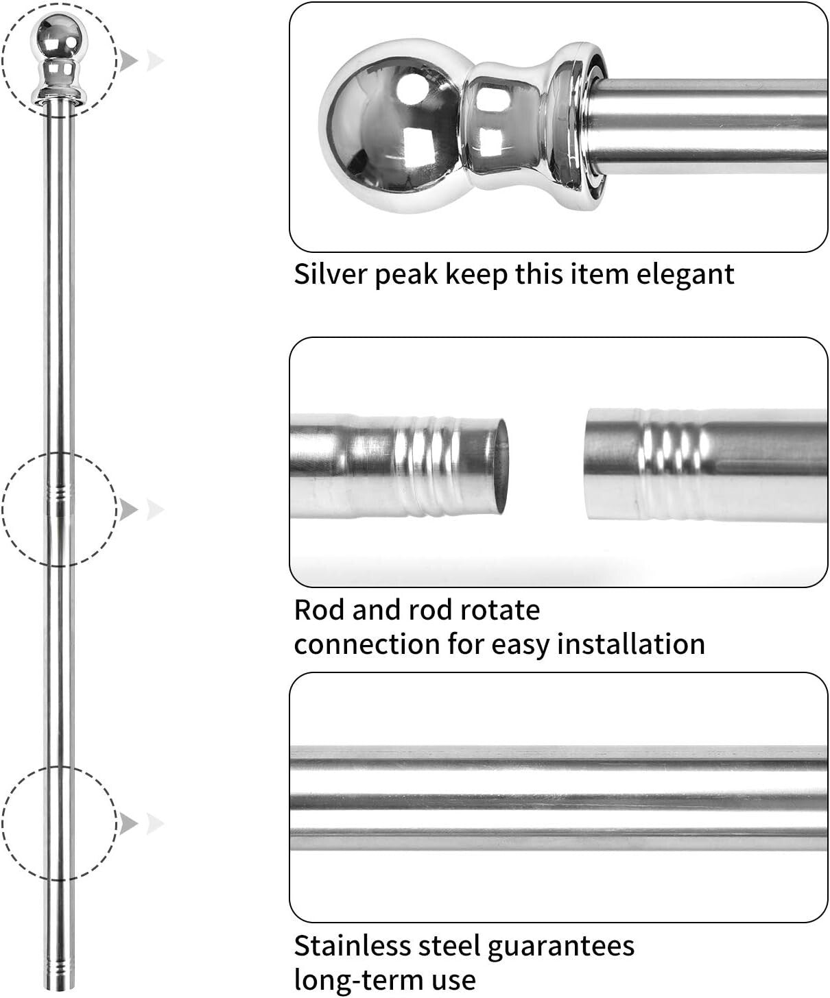 Compact 6 Ft Stainless Steel Flag Pole with Heavy Duty 3x5 Ft American Flag