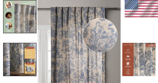Charming 100% Cotton Toile Drapes 50" W x 108" L - Classic Elegance for Any Room