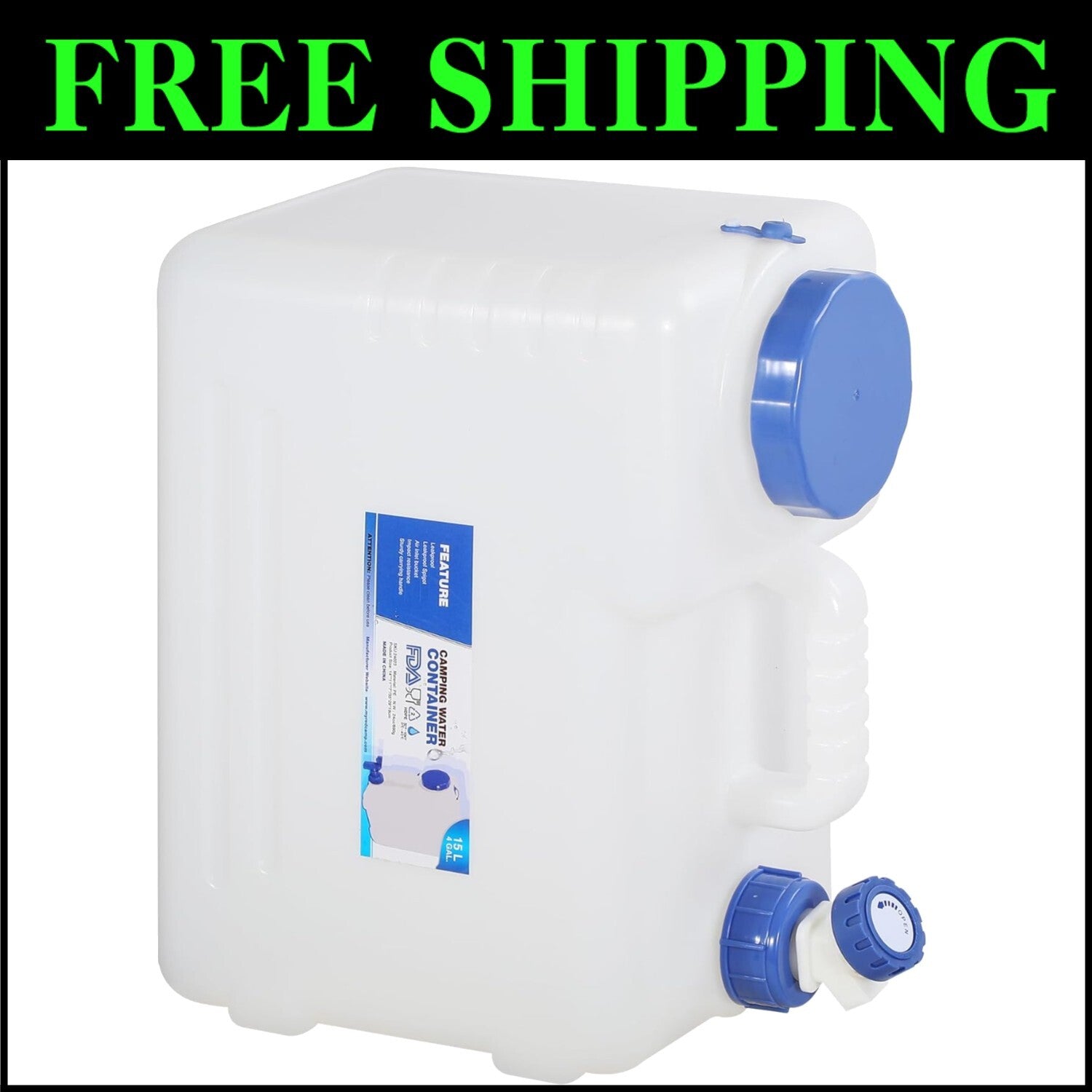 4 Gallon Portable Water Container with Leakproof Spigot for Camping and Hiking