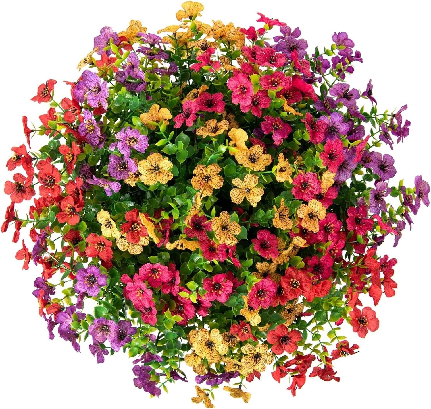 Beautiful Silk Flower Hanging Basket with Rattan for Porches and Gardens