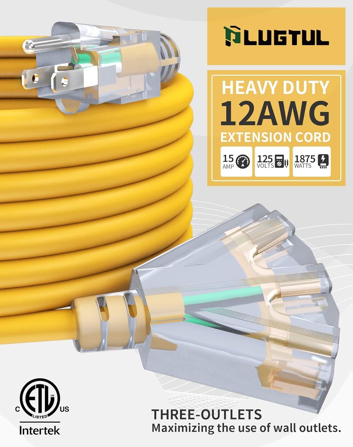 Durable Waterproof 25ft Extension Cord with 3 Outlets and Reliable Indicator