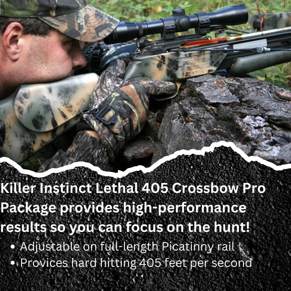 Lethal 405 FPS Crossbow Bundle with Case & 100-Grain Broadheads - Ambidextrous