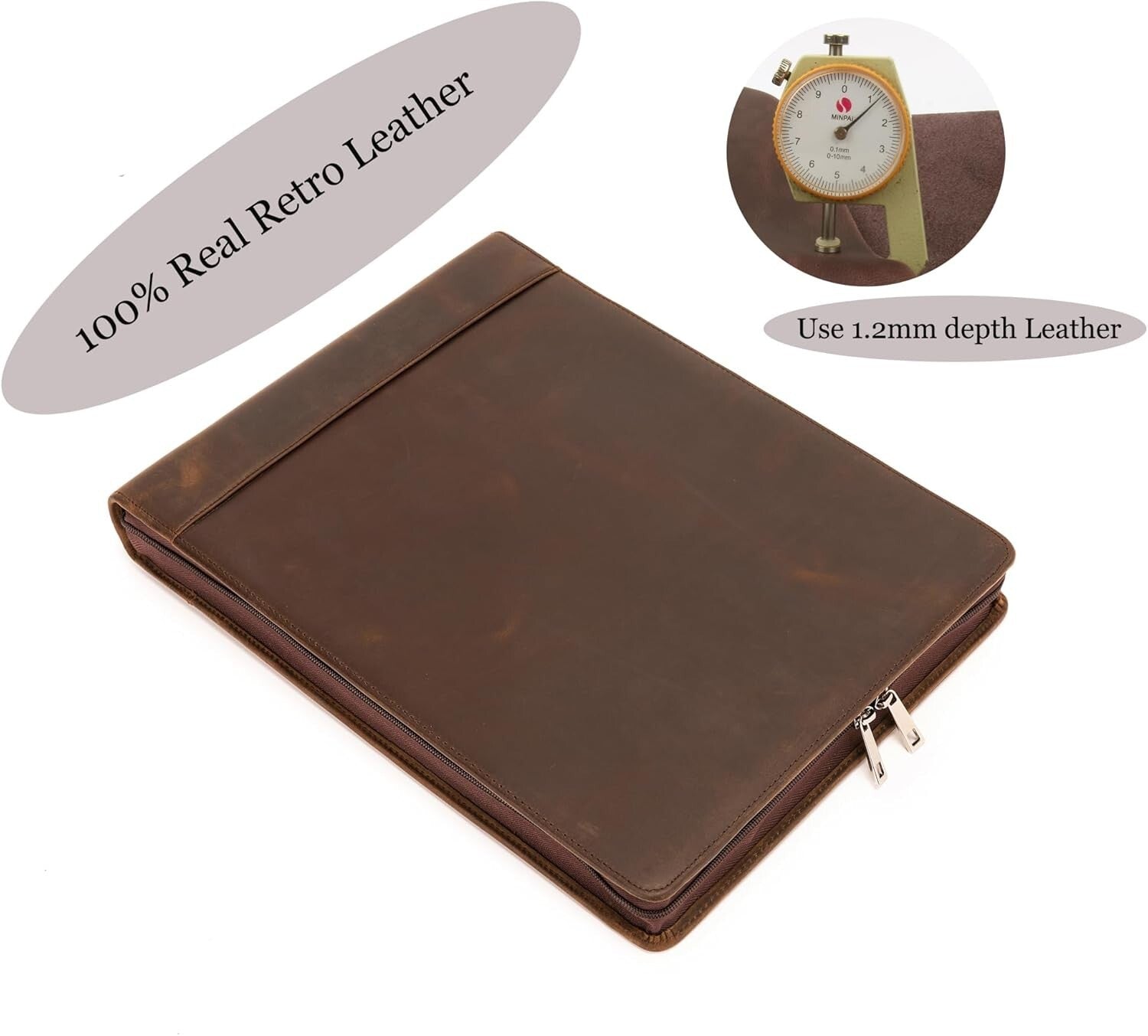 Stylish Zippered Checkbook Binder for Business Checks - Leather 7 Ring System