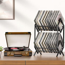 Load image into Gallery viewer, Stylish 2-Tier Vinyl Record Storage Rack for 200 Albums - Matte Black Finish