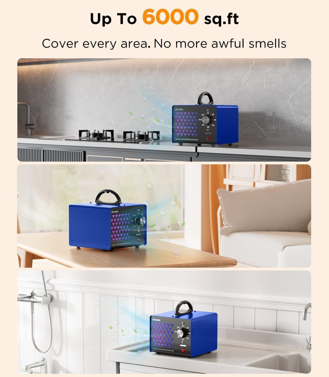 High-Performance Ozone Machine - Deodorizes Smoke & Pets Up to 6000 Sq.Ft