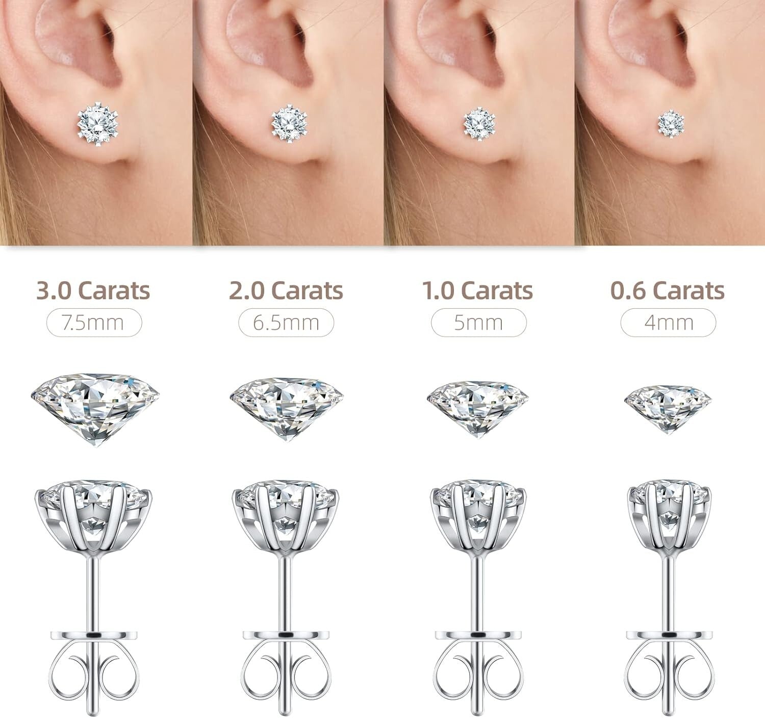 Exquisite Moissanite Stud Earrings, Perfect Anniversary Gift for Her (0.6-3 ct)
