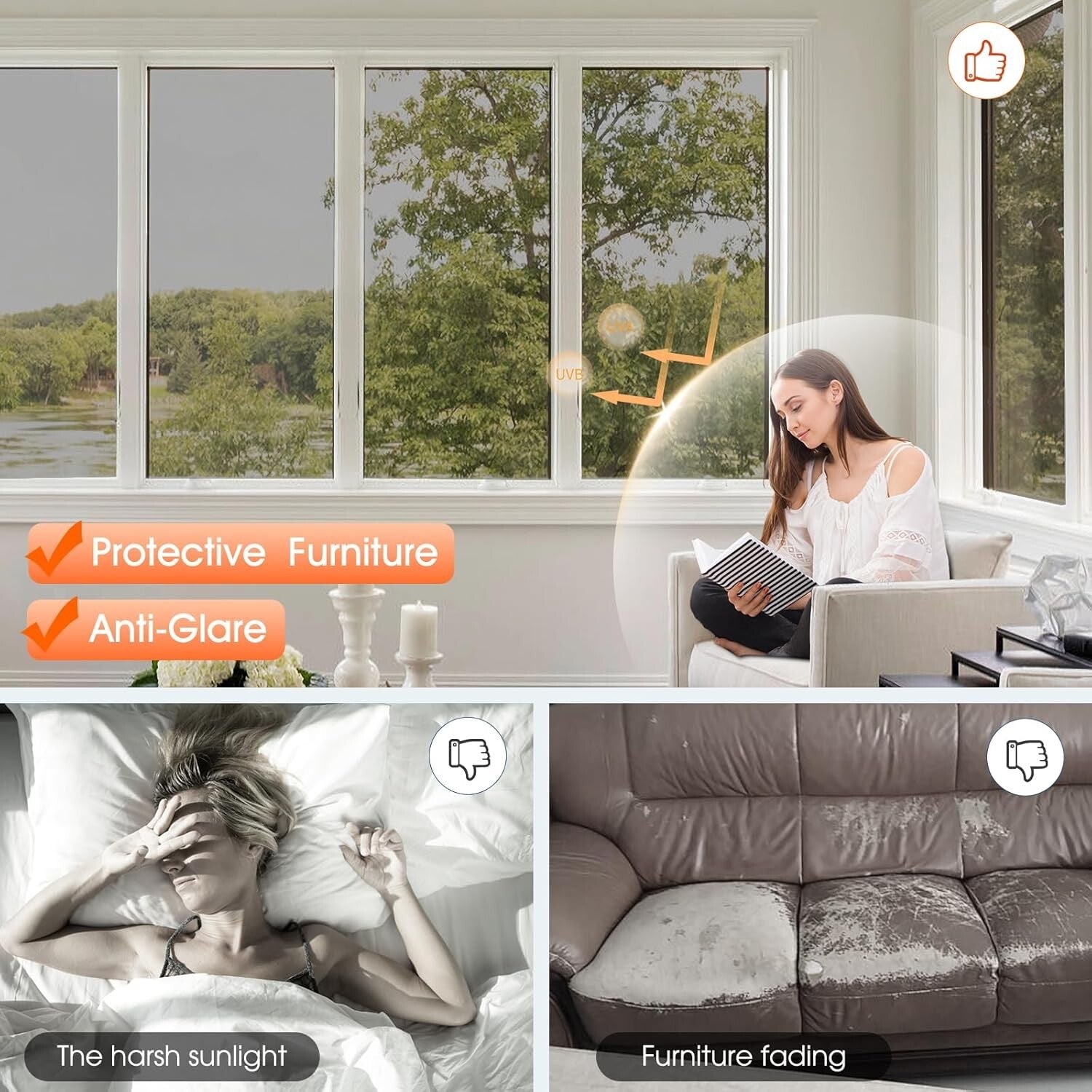 Easy Install PV Blocking Window Tint - Daytime Privacy Film, 45 x 157 in, Silver