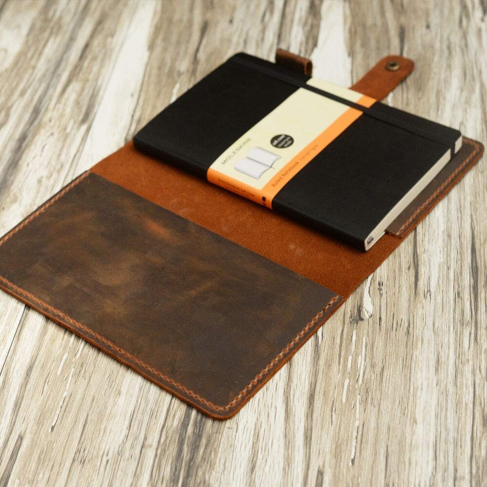 Elegant 5 x 8.25" Leather Portfolio Cover for Moleskine Journals - Aged Finish