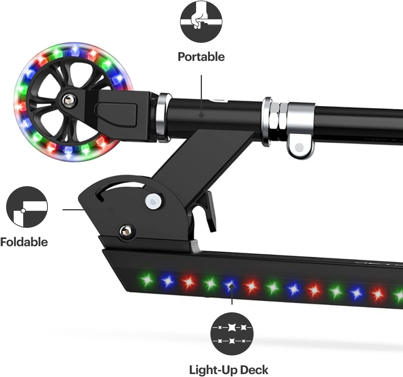 Foldable Light-Up Kick Scooter for Teens, Height-Adjustable with Rear Brake