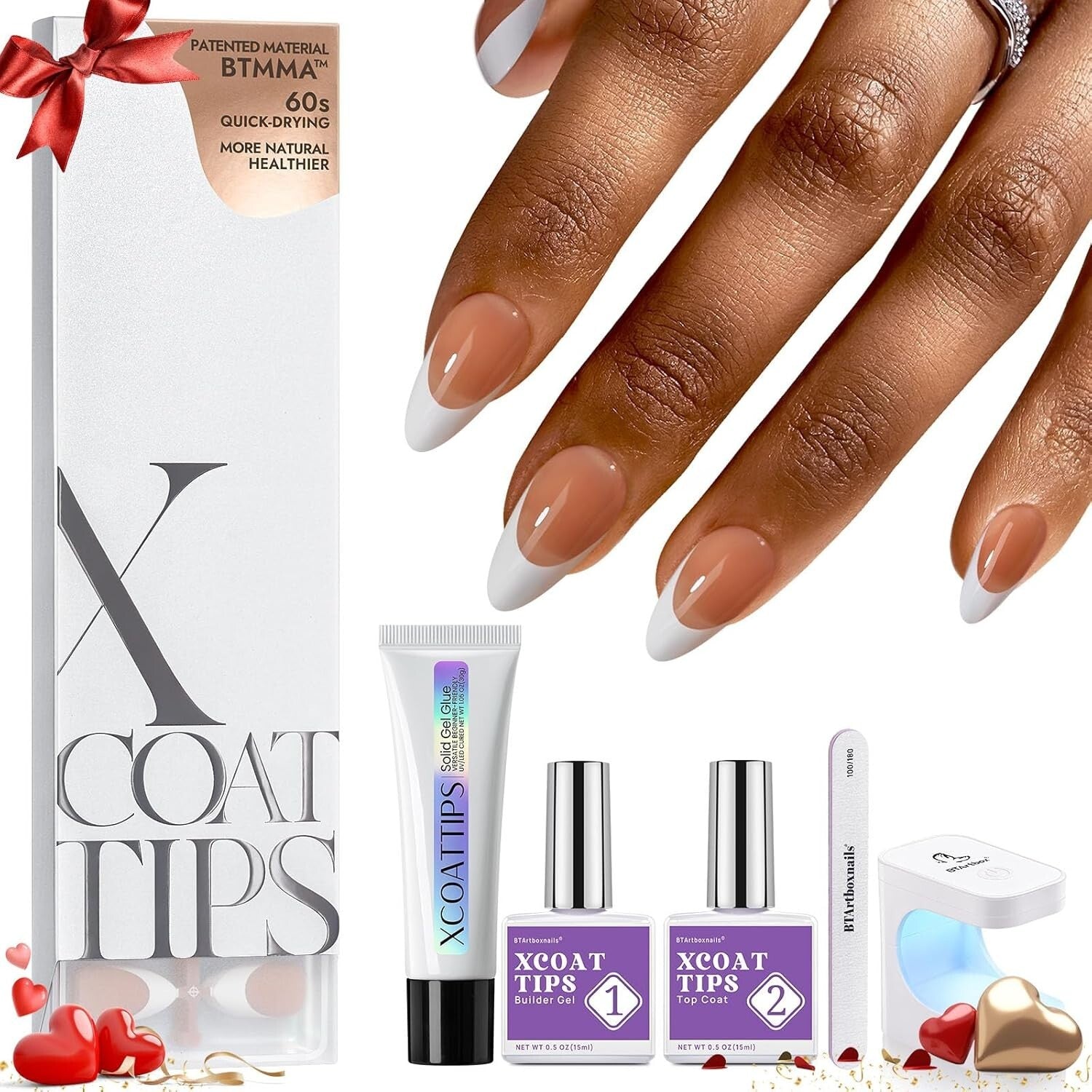 Elegant Brown Almond French Tip Press On Nails Kit - Easy DIY Nail Art