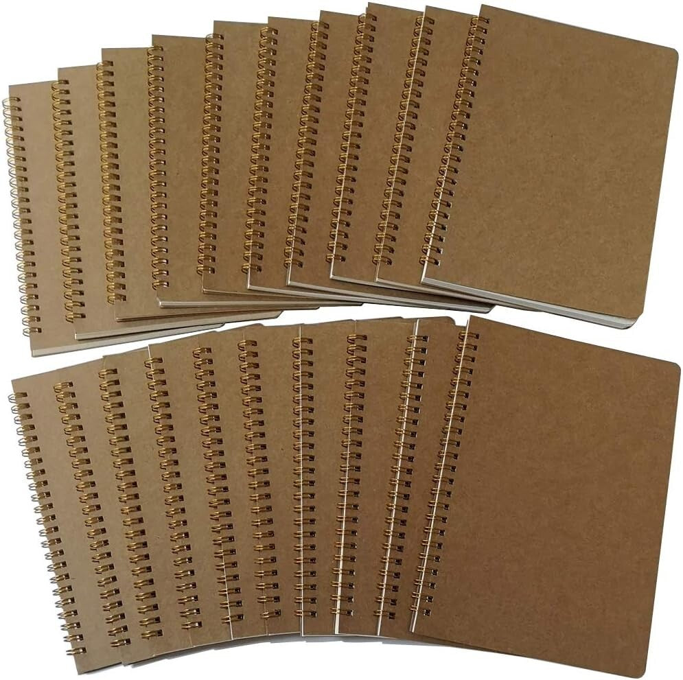 20 Pack A5 Spiral Notebooks - Softcover, Blank Pages, Durable Kraft Cover