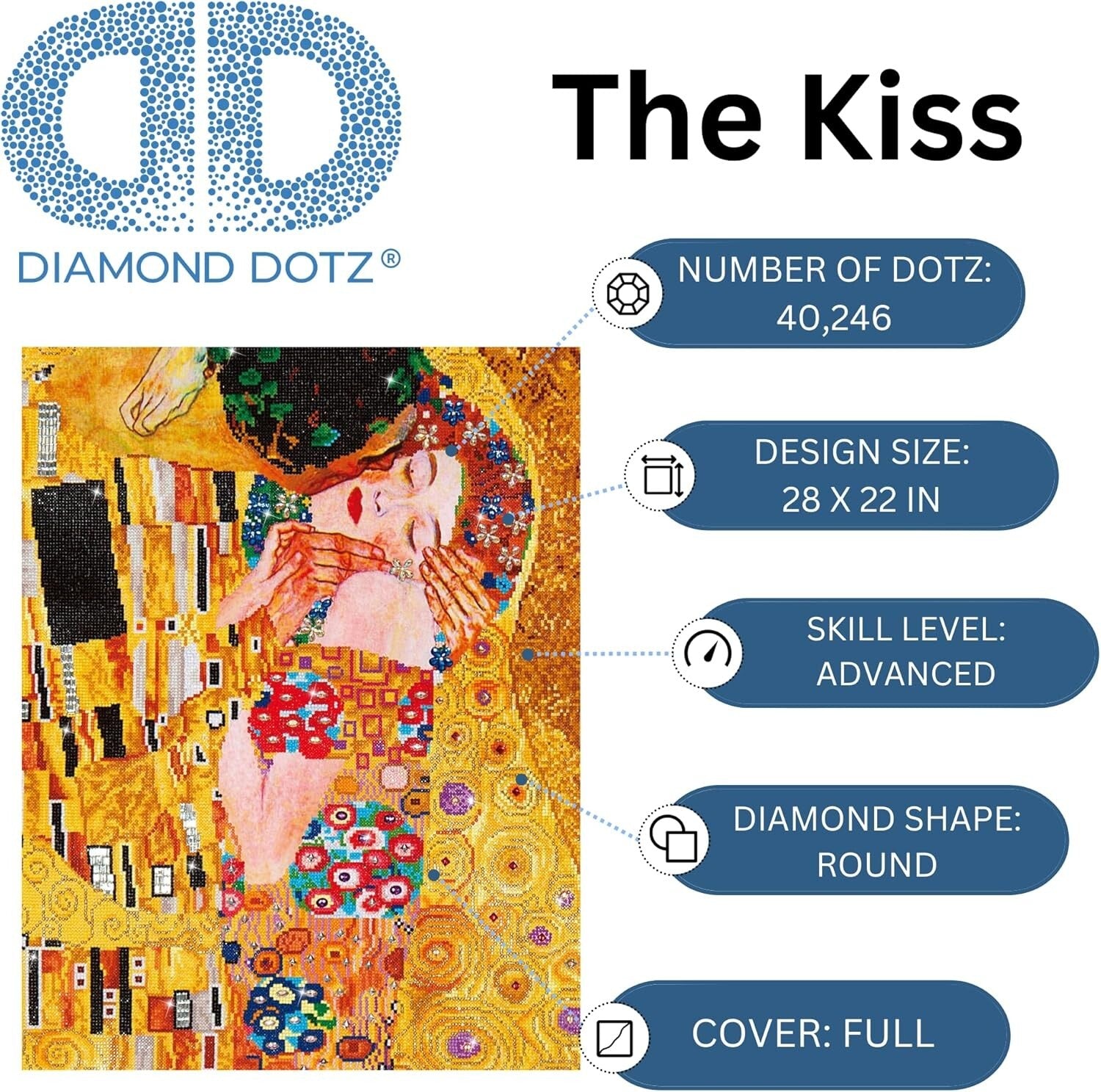 Captivating Diamond Dotz Painting Kit - Klimt's Kiss, 28"x22" Art Solution