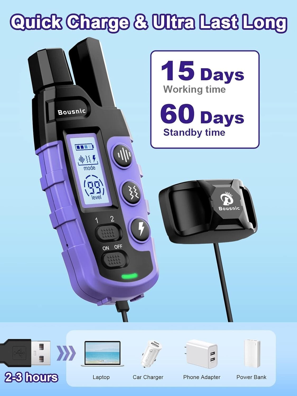 Rechargeable Dog Training Collar for 2 Dogs - 3 Modes, Waterproof Design