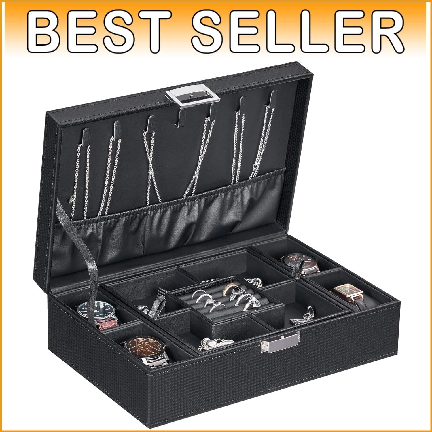 Luxury Jewelry Organizer for Men & Women with 4 Watch Cases – Ideal for Gifting