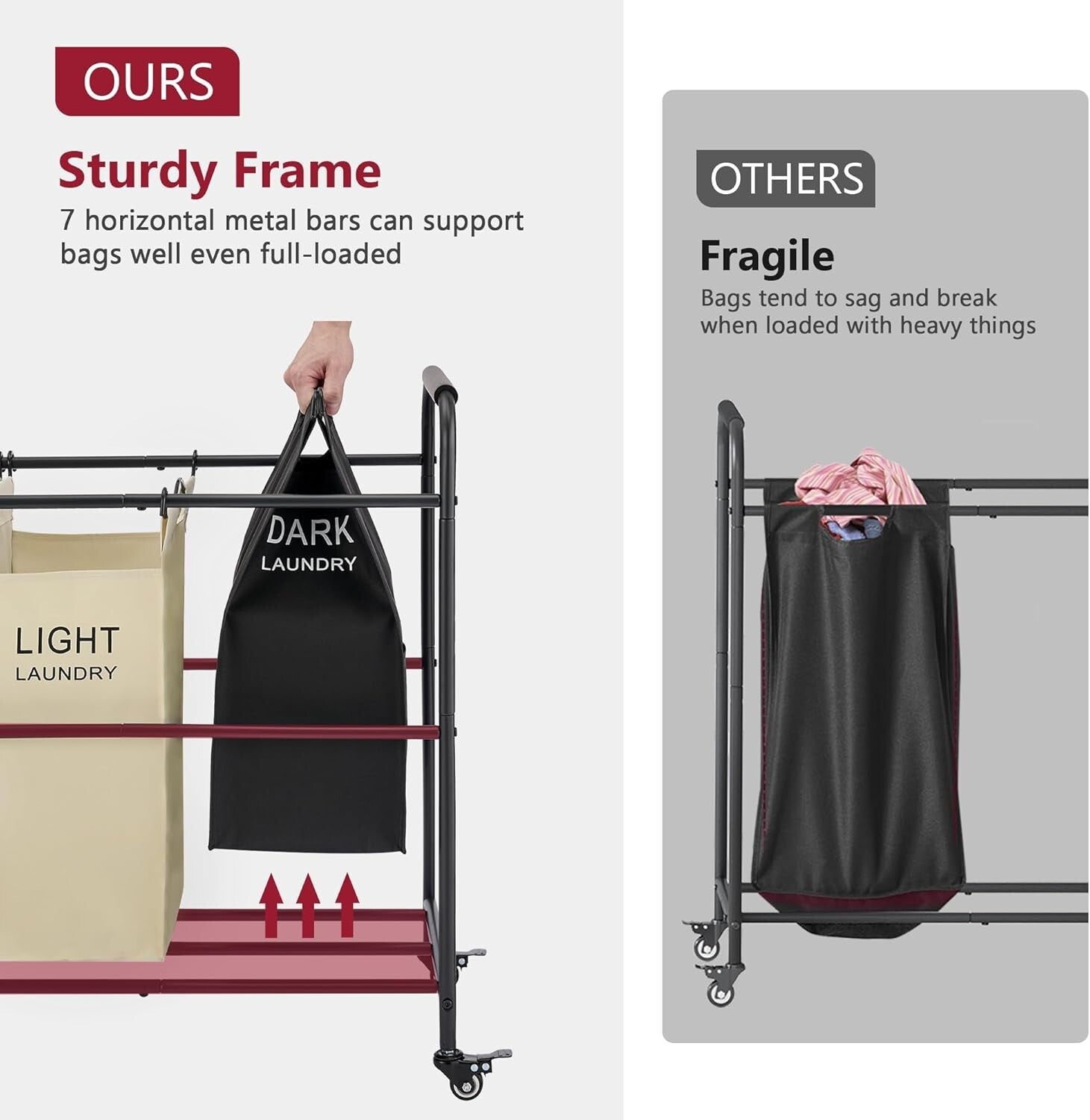 Heavy-Duty 4-Section Laundry Hamper on Wheels - Removable waterproof Bags