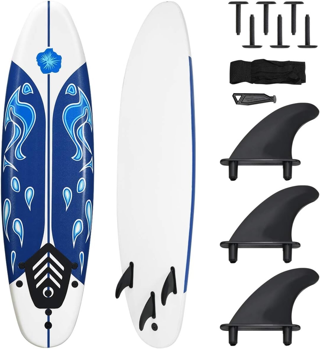 6 Ft Lightweight Surfboard with 3 Detachable Fins for Safe Water Adventures