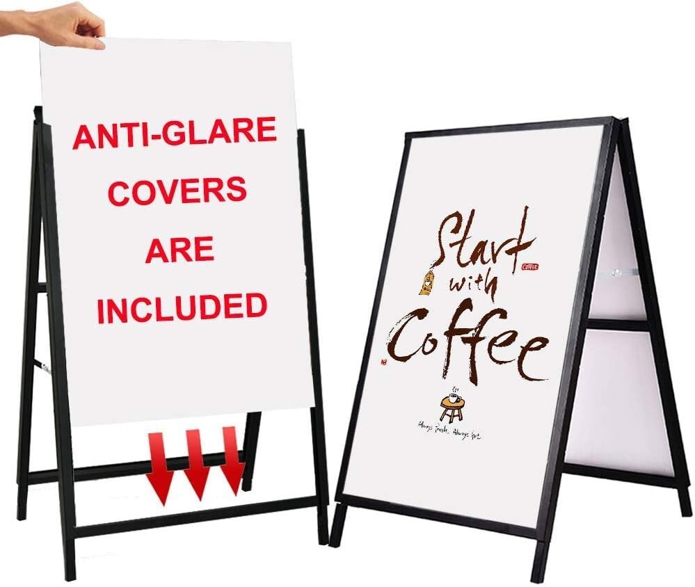 Durable Black A Frame Sandwich Board with Anti-Glare Covers for Outdoor Business