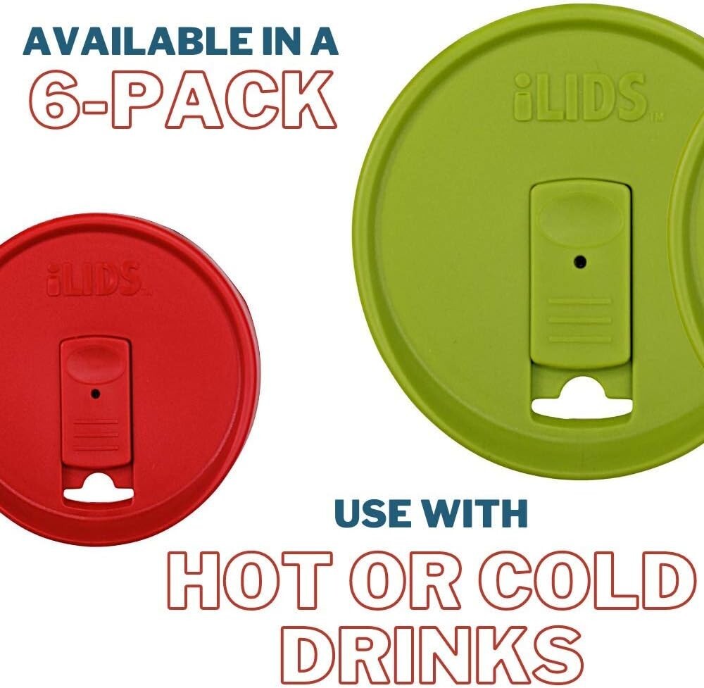 Durable Plastic Mason Jar Drink Lids, Classic Colors, Dishwasher Safe - 6 Pack