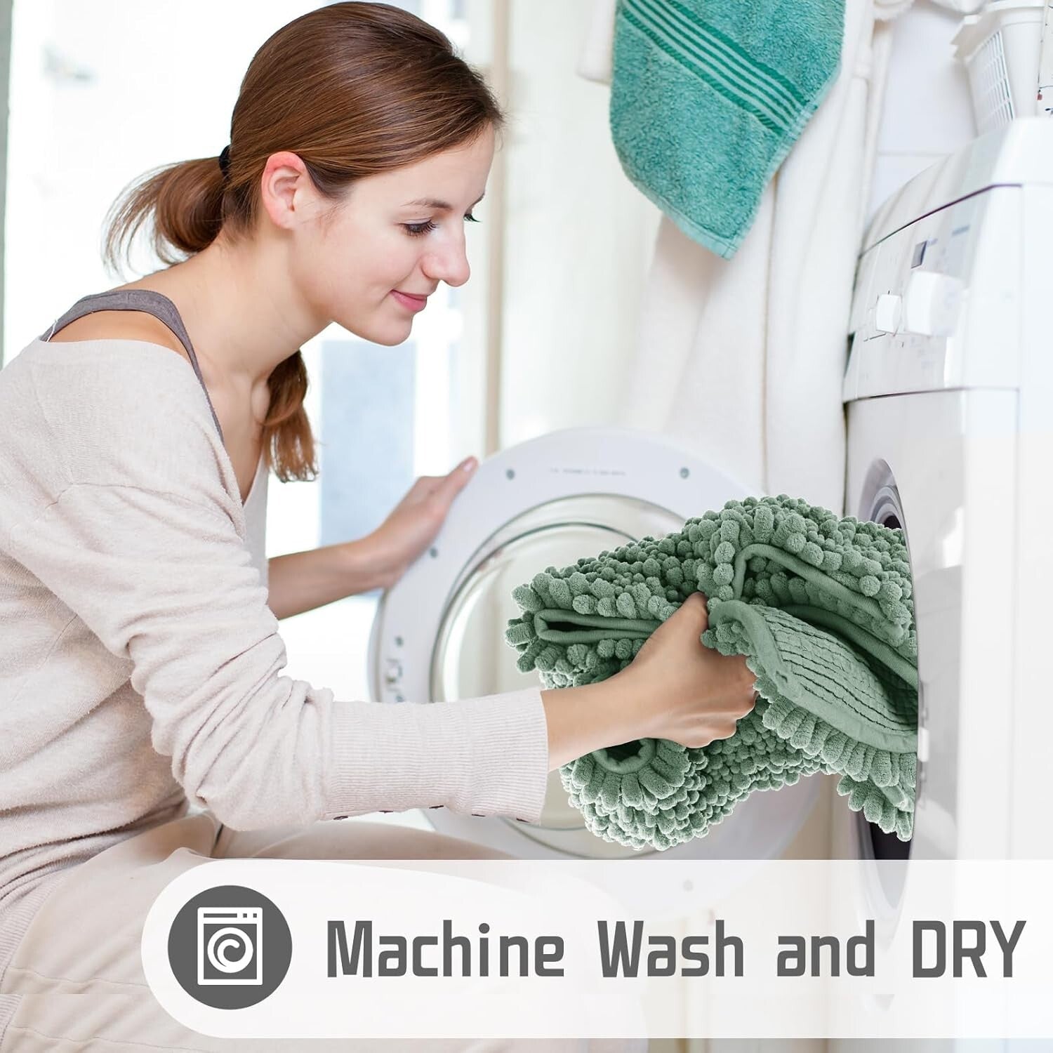 Luxury Non-Slip Microfiber Chenille Bathroom Rug 55.1" x 24", Machine Washable