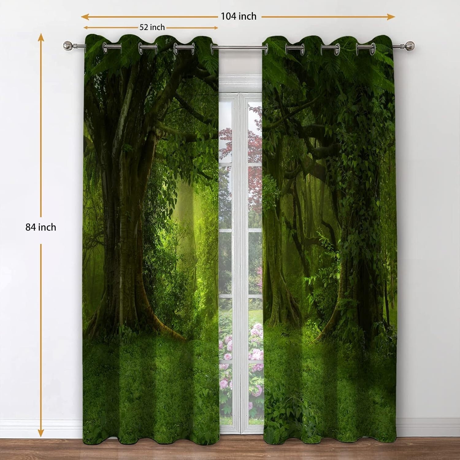 Forest Green Tree Blackout Curtains for Bedroom & Living Room - 2 Panels 52"x84"