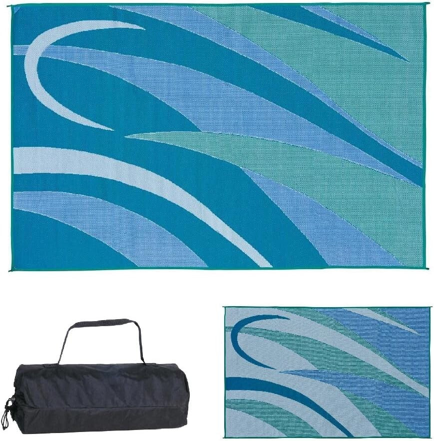 Durable 8'x12' Reversible Garden Rug - Lightweight Blue/Green Patio Solution