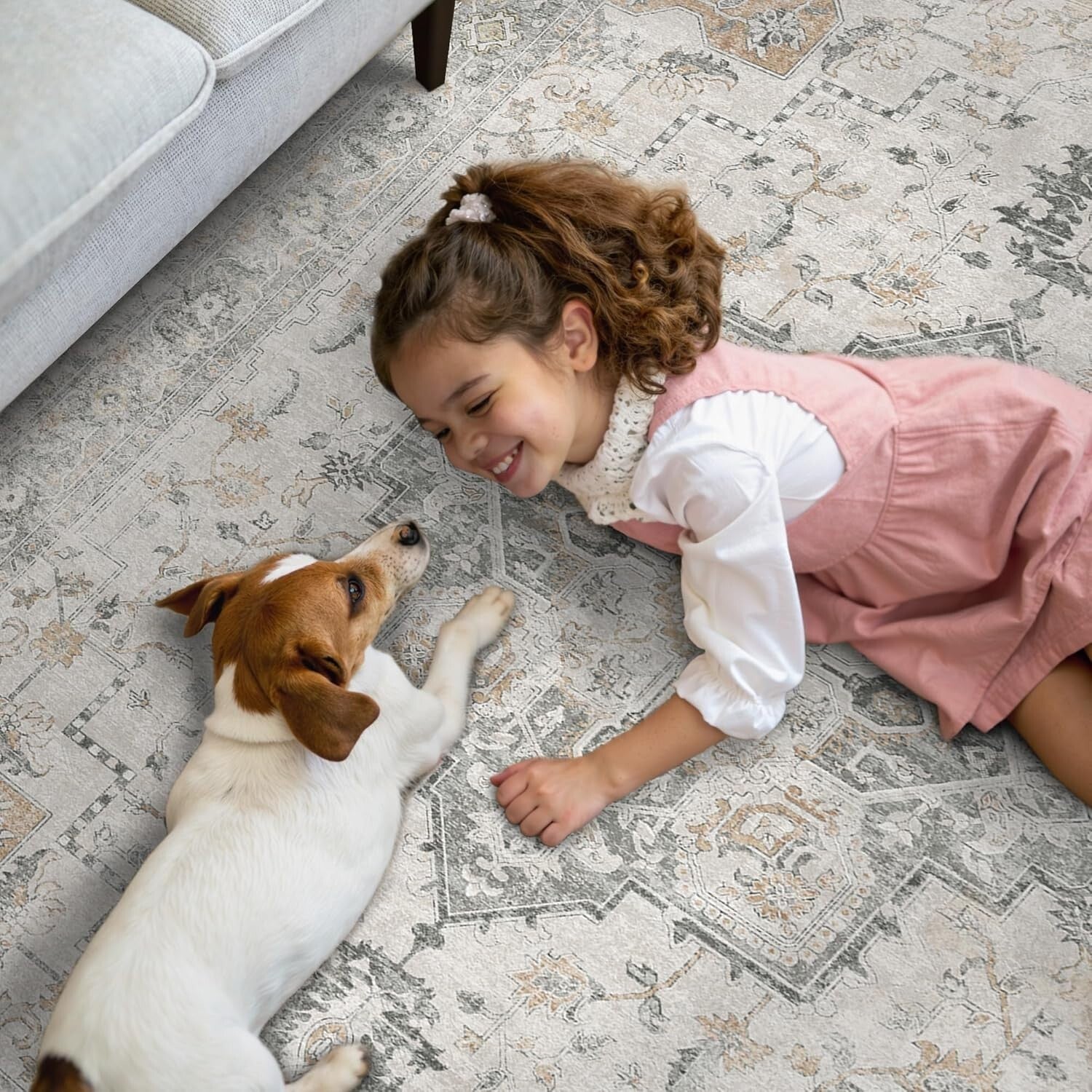 Retro Floral 2x3 ft Area Rug - Machine Washable, Non-Slip Doormat in Taupe