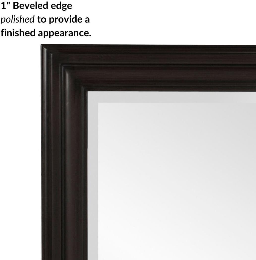Transitional Rectangular Wall Mirror in Matte Black - Ready to Hang Style