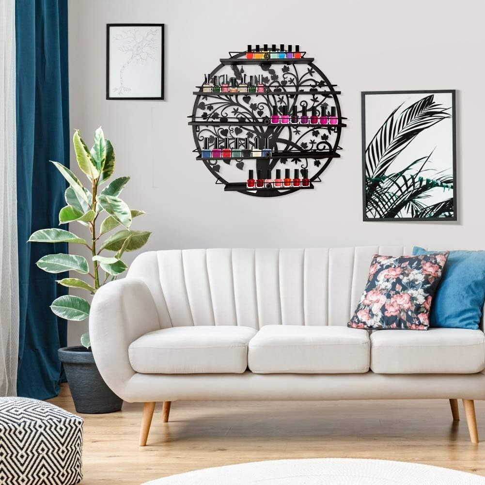 Elegant Wall-Mounted Nail Polish Organizer - 5-Shelf Acrylic Rack in Black