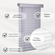 Load image into Gallery viewer, 2" Smooth Light Gray Faux Wood Blinds - Cordless Window Treatment for Any Room