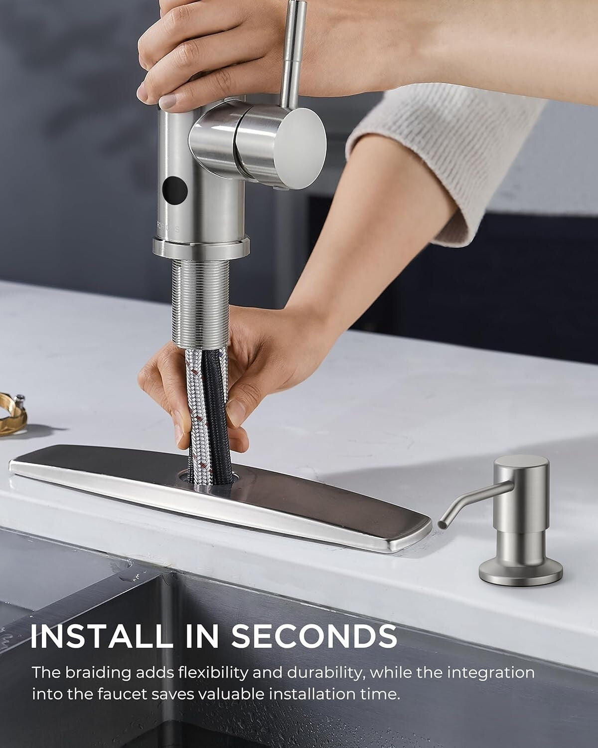 Touchless Kitchen Faucet with Soap Dispenser - Brushed Nickel, Hands-Free Luxury