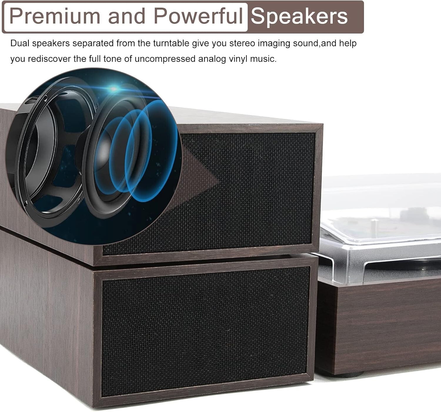 Elegant Wireless Vinyl Turntable with Auto-Stop & Stylish Speakers - Wood Finish
