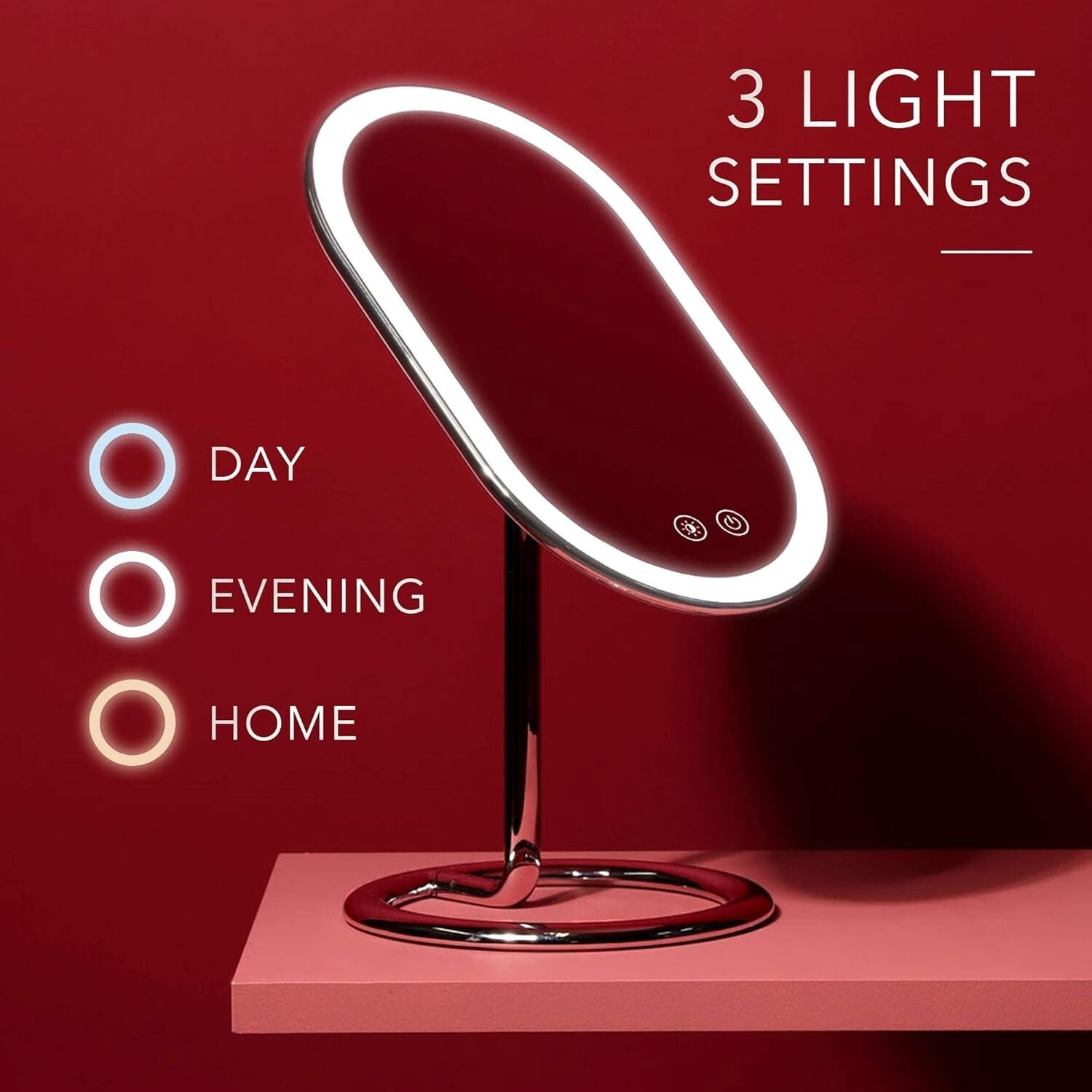 Rechargeable LED Lighted Vanity Mirror with Dual Magnification - Chrome Elegance