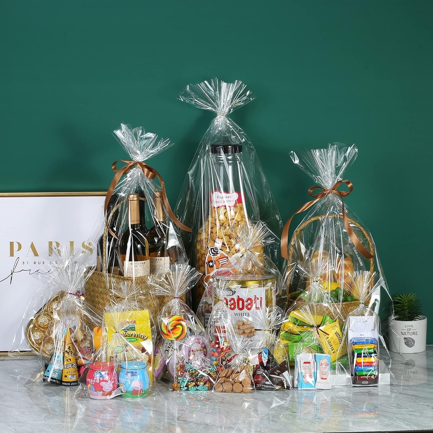 Durable 20" x 30" Clear Cellophane Bags with Twist Ties for Events - 100 Pcs