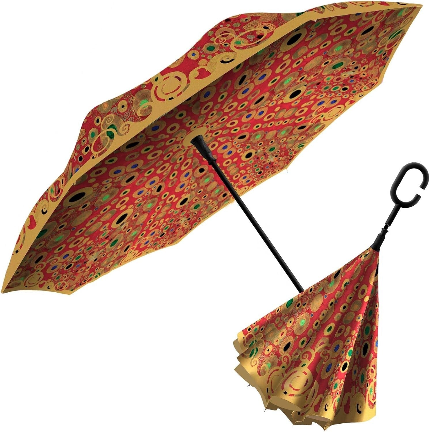 Stylish Reverse Umbrella - Klimt 'Hope II' Red Art with Auto-Open Feature
