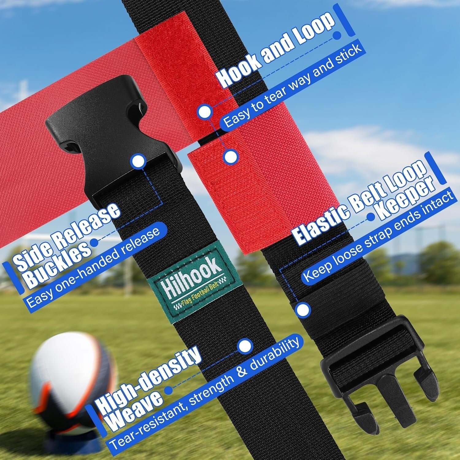 Youth and Adult Flag Football Set - 20 Adjustable Belts & Soft Detachable Flags