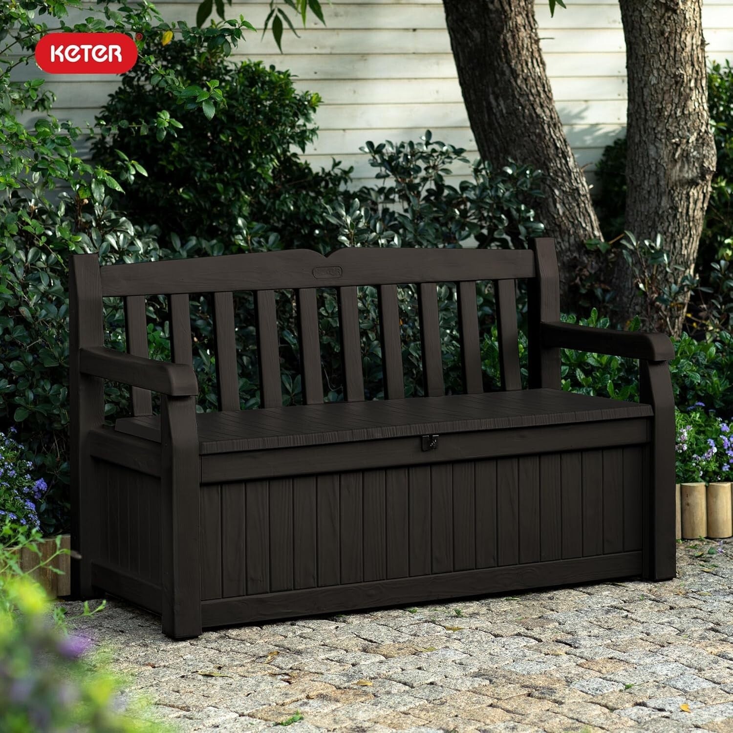 Elegant Outdoor Storage Bench - 70 Gallon Resin Deck Box for Patio & Seating