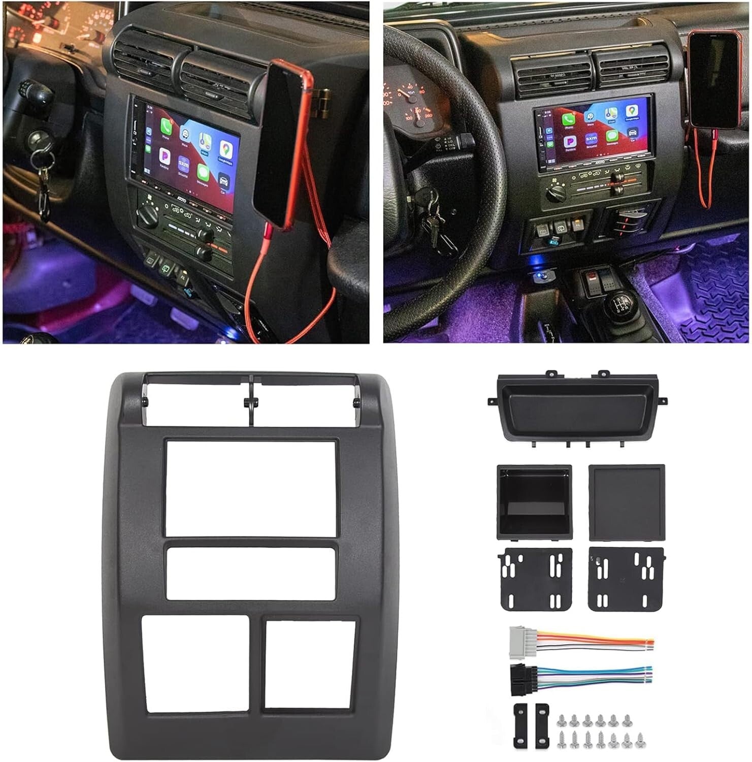 1997-2002 Jeep Wrangler TJ Double Din Dash Install Kit with Brackets & Harness