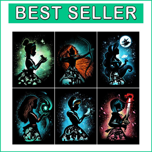 5D Full Drill Princesses Diamond Art Painting Kit - 6 Packs for All Ages