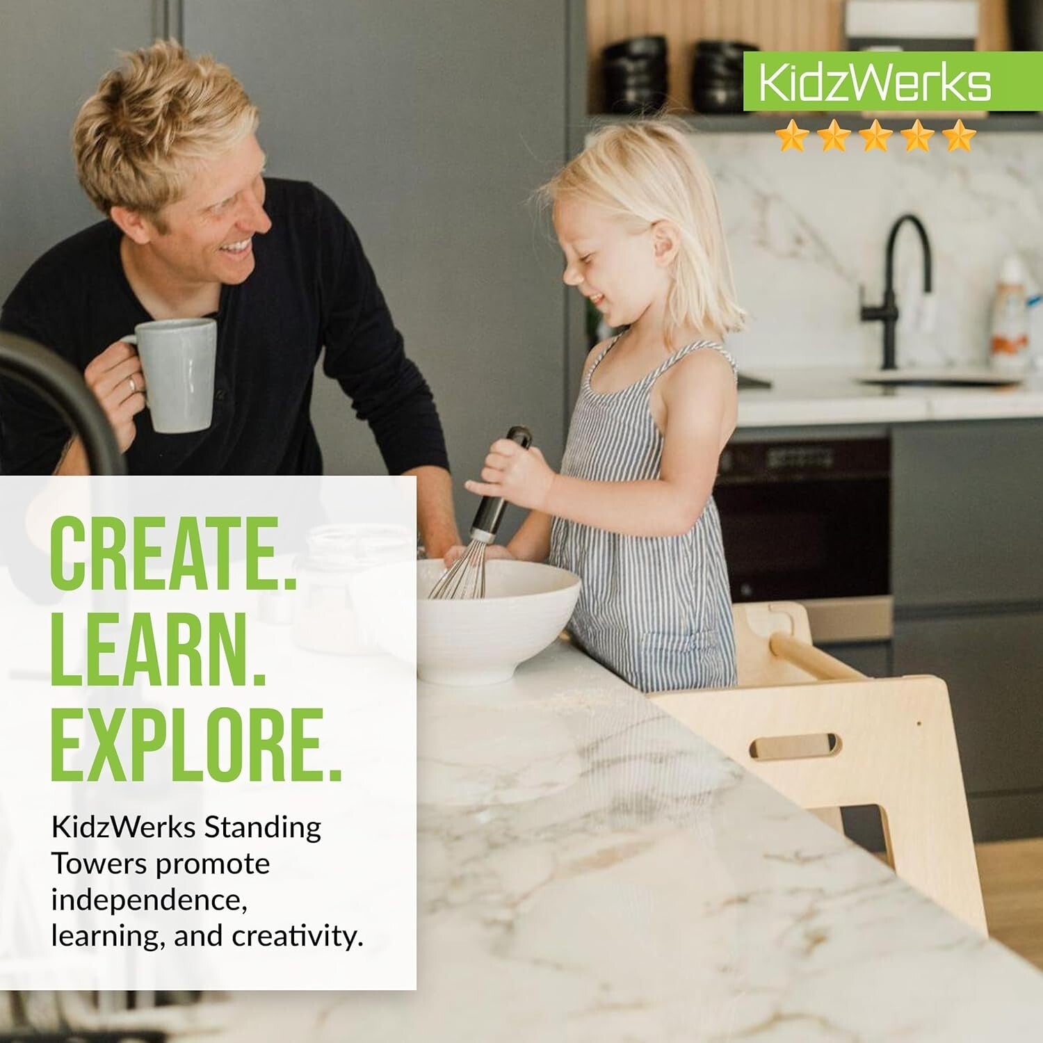 Adjustable Toddler Kitchen Step Stool - Child Standing Tower in Natural Wood