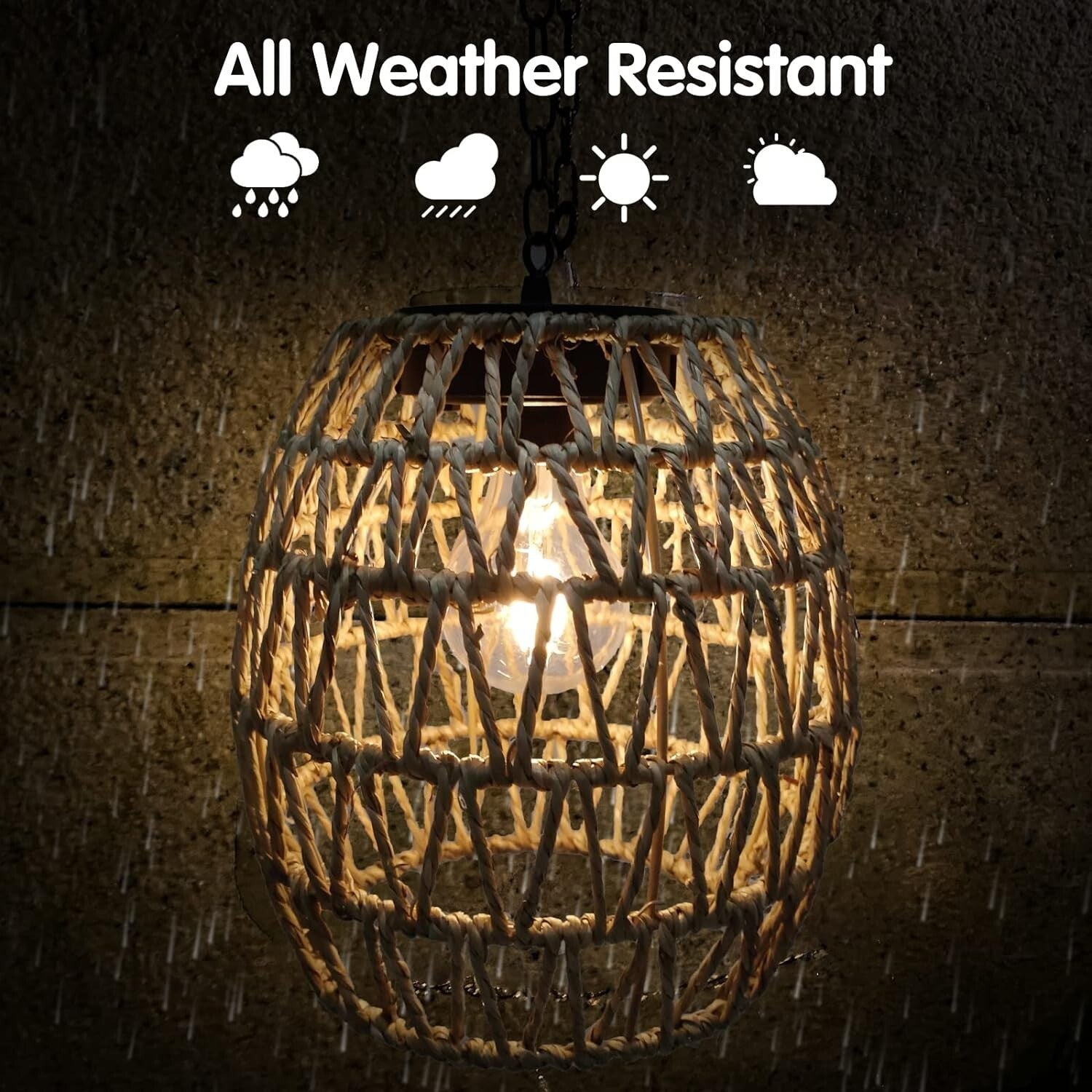 Charming Outdoor Solar Lantern - Woven Bamboo for Garden and Patio Lighting