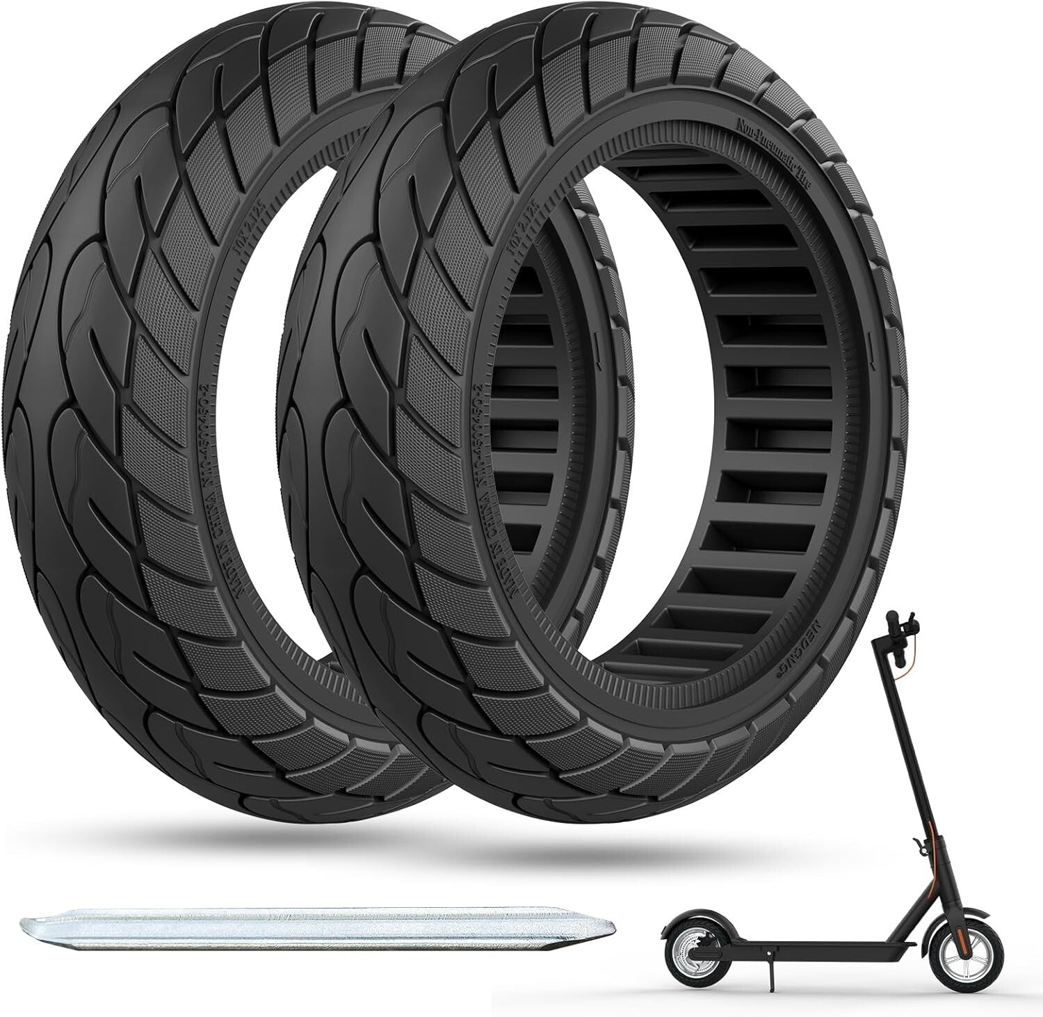 Durable 10x2.125 Solid Rubber Scooter Tires - Puncture-Proof & Maintenance-Free