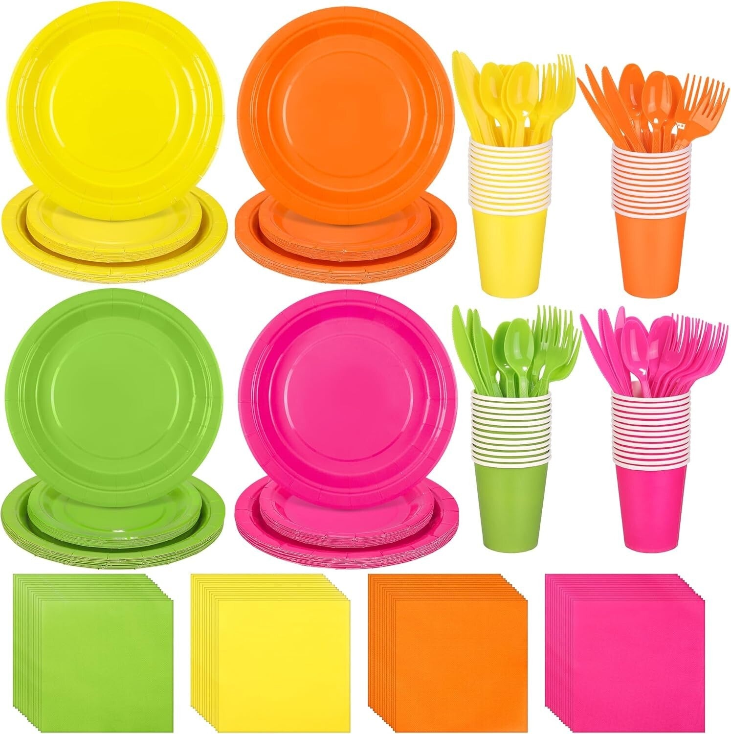 Ultimate Neon Party Supplies - 350 Count Dinnerware for Effortless Celebrations