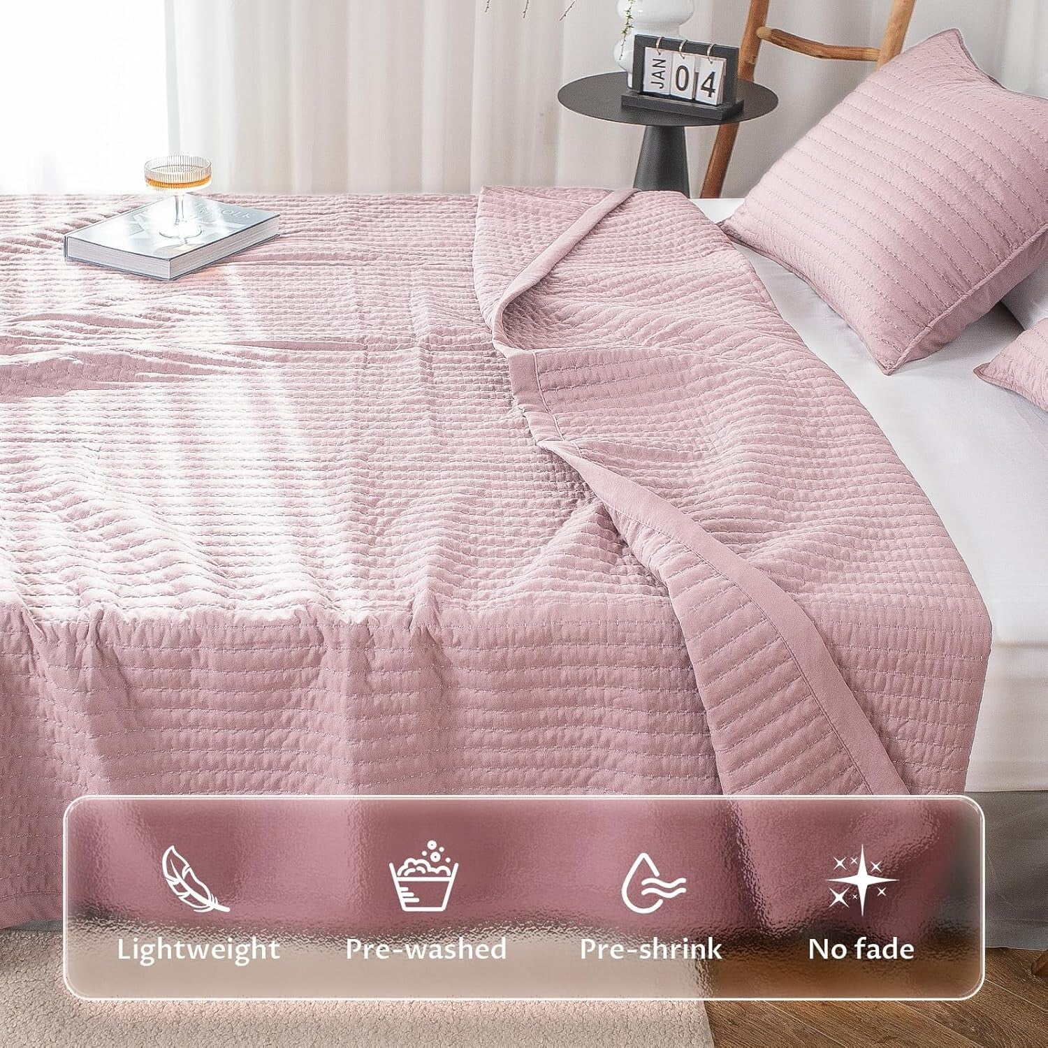 Stone Washed Minimalist Quilt Mini Set - Soft Microfiber Full/Queen + 2 Shams