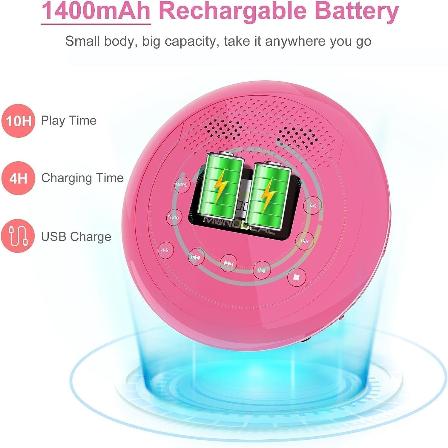 Travel-Friendly Rose Red CD Player with Headphones - Anti-Skip & TF Card Support