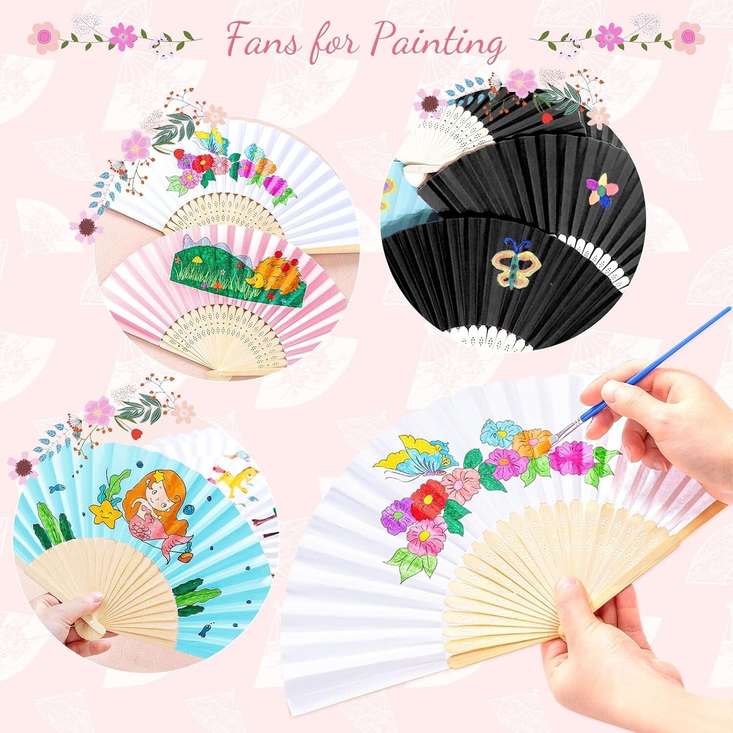 100 Elegant White Bamboo Folding Hand Fans for Weddings & Parties - 8.2"