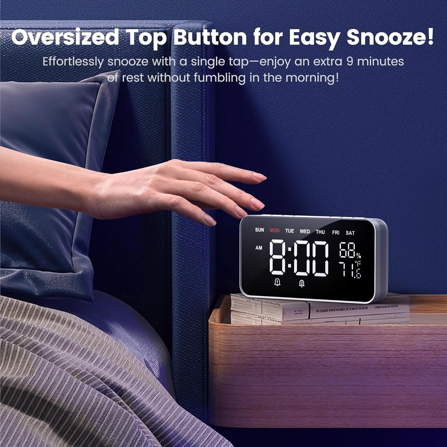 Loud Bed Shaker Alarm Clock - Wireless Vibrating Dual Alarm with Large Display