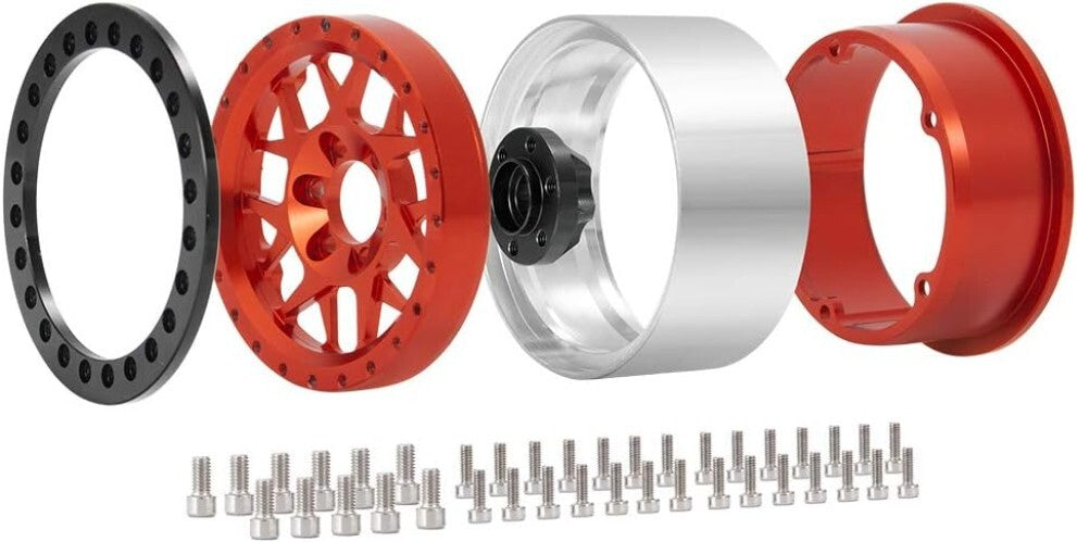 Stylish Red Beadlock Wheels - Upgrade Your 1/10 RC Crawler's Performance