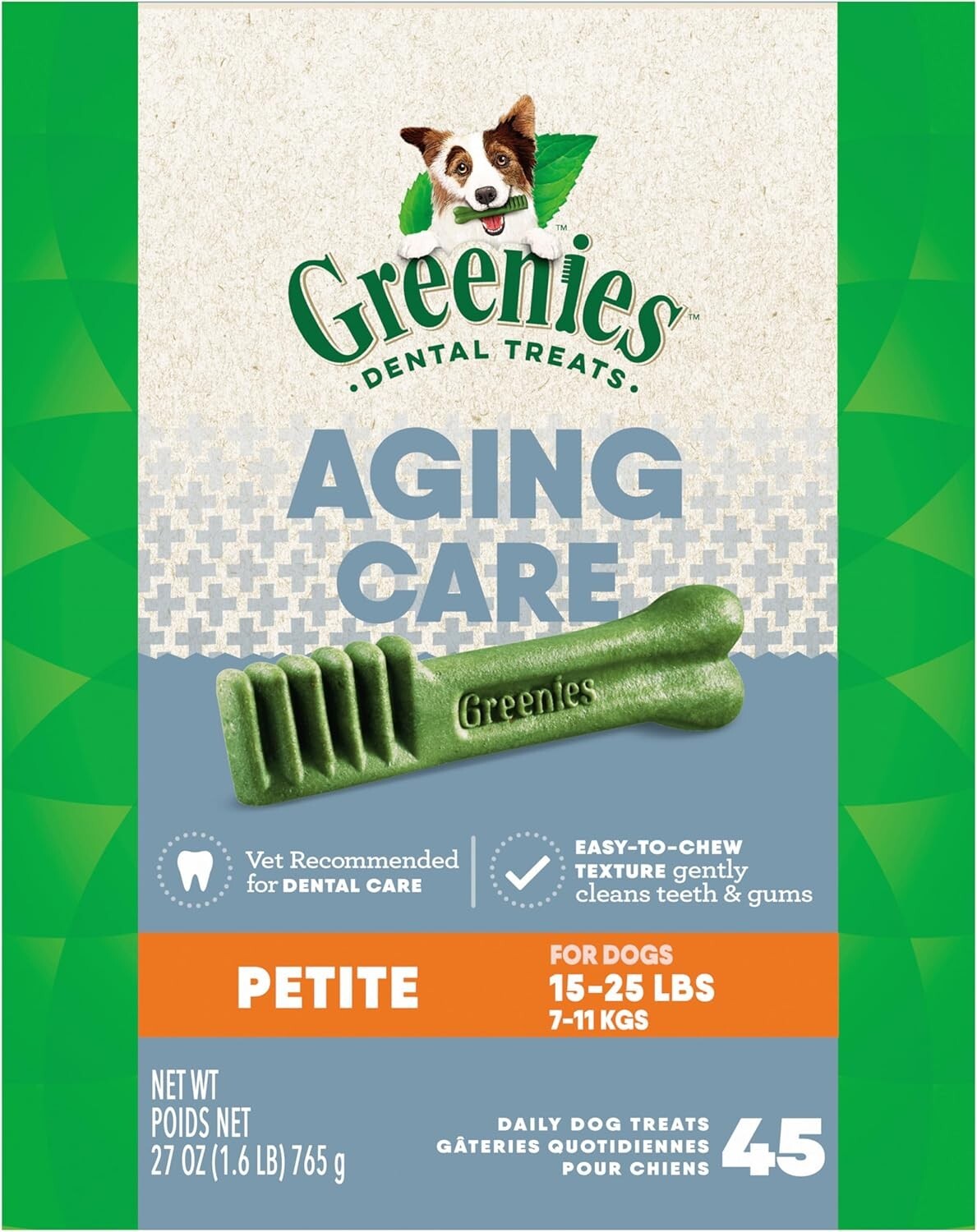 Natural Dental Dog Chews for Seniors - 27 oz Petite Size, Mouth-Wowing Flavor